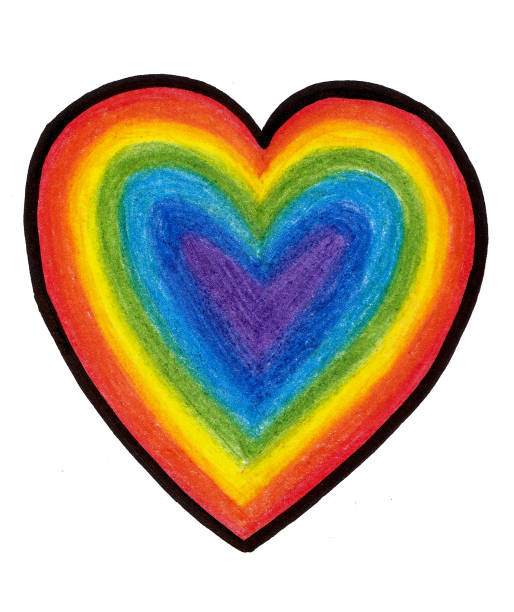 istock Heart isolated on white background. Filled with rainbow colors. It has a black outline. 1817977044