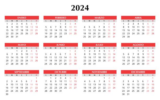2024 spanish calendar. Simple vector template illustration in Spain. Horizontal vector art illustration