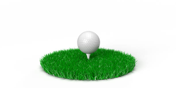 Golf ball on green grass, top view golf course with copy space