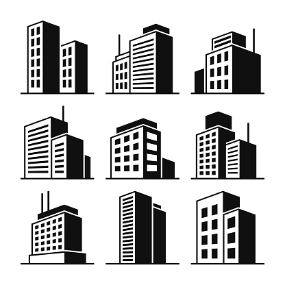 Buildings Icons Set on White Background. Vector illustration