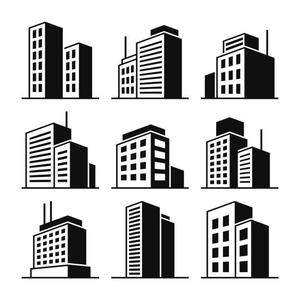 Buildings Icons Set on White Background. Vector vector art illustration