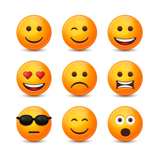 Round Emoji Icons Set. Yellow Smile on White Background. Vector vector art illustration