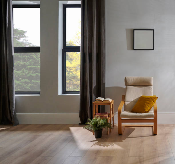istock Modern home room style, grey wall, brown curtain, frame and botanic house concept. 1818110423