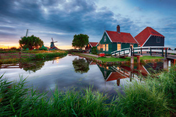 istock Landscape of Netherlands windmills at night 1818115864