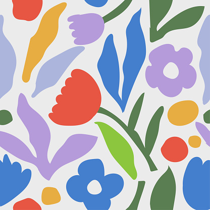 Vector colorful children doodle style pastels flower seamless pattern wallpaper background