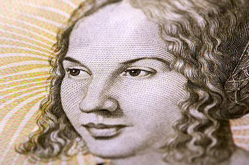 Closeup Portrait of a Venetian Woman from old German money- Mark