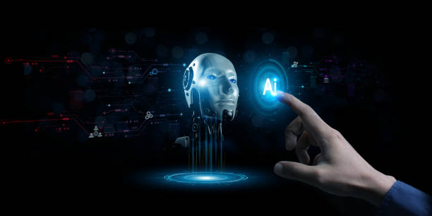 istock Chat with AI or Artificial Intelligence. Young businessman chatting with a smart AI or artificial intelligence using an artificial intelligence chatbot developed by OpenAI. 1818165340