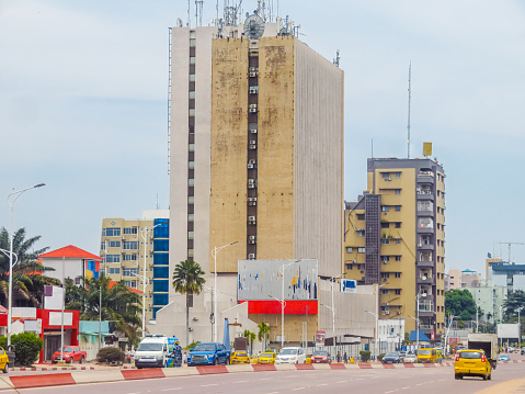 Buildings on the street in Kinshasa in Congo.