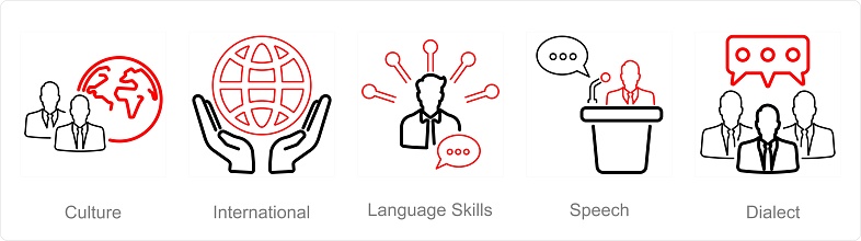 These are beautiful handcrafted pixel perfect Red and Black Line Language icons