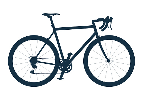 Bike for road race in black silhouette. City bike, classic bicycle, eco-friendly urban transport. Simple vector isolated illustration.
