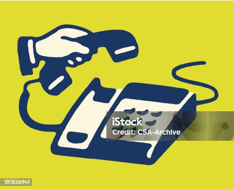 istock Man Lifting Handset of Keypad Telephone 181826941