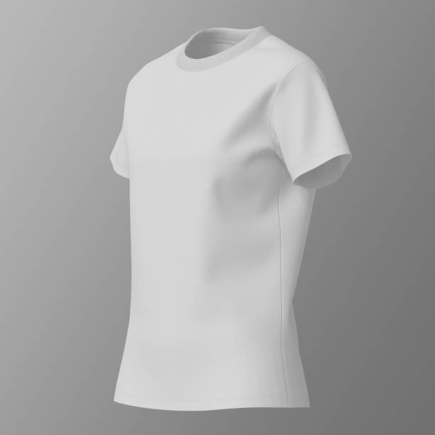 istock Female White T-shirt on Gray Background Mock up. 1818288429