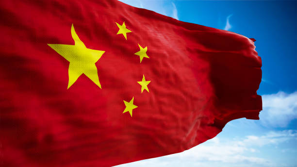 istock Waving Chinese flag against the sky background 1818298182