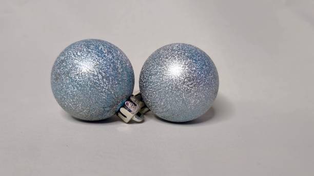istock Two silver Christmas Tree balls on a white background 1818301567