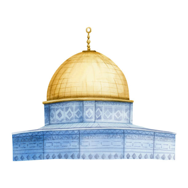 jerusalem felsendom moschee aquarell illustration. qubbat als sakhra in al-aqsa auf dem tempelberg in israel - dome of the rock illustrations stock-grafiken, -clipart, -cartoons und -symbole