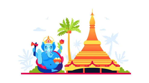 Vector illustration of Global Vipassana Pagoda - modern colored vector illustration
