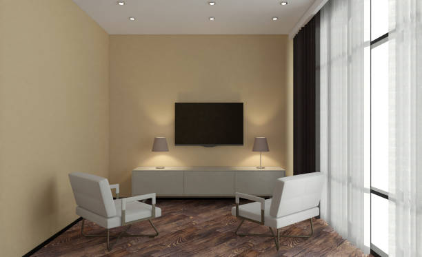 istock Furniture set with table, chairs and devices. 3D rendering. 1818341434
