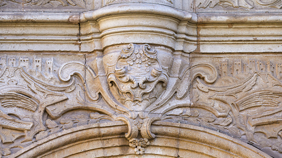 Medieval architectural feature in the facade of the Basilica of St. Mary Alicante, Spain. Part of a series