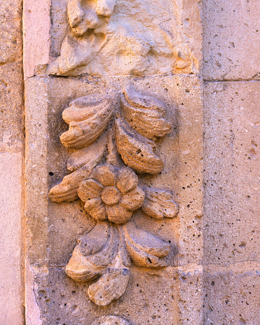 Medieval architectural feature in the facade of the Basilica of St. Mary Alicante, Spain. Part of a series