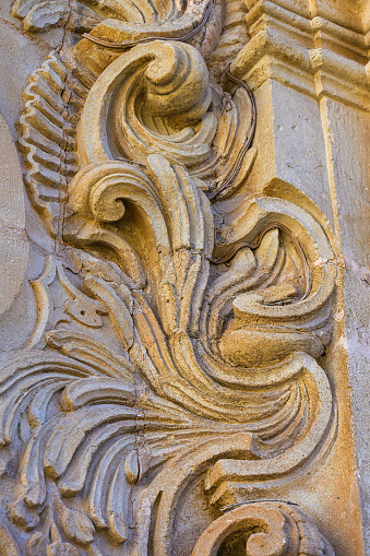 Medieval architectural feature in the facade of the Basilica of St. Mary Alicante, Spain. Part of a series