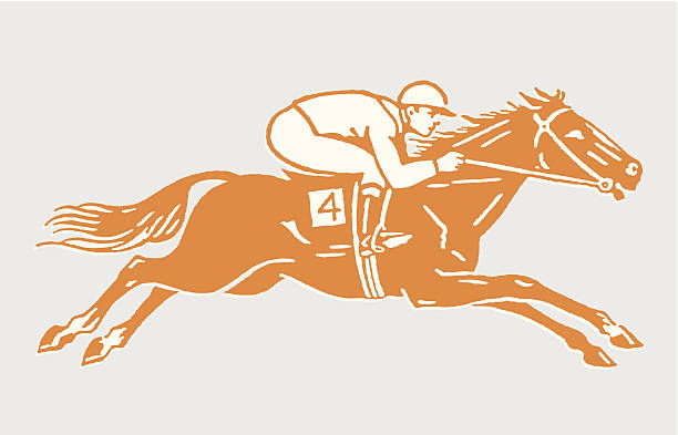 jockey auf rennpferd in aktion - mounted stock-grafiken, -clipart, -cartoons und -symbole