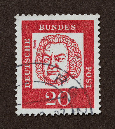 Germany stamp: portrait of Johann Sebastian Bach (1685-1750), composer and musician of the late Baroque period, series \
