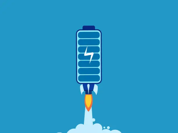 Vector illustration of Rocket battery soars into the sky at high speed. Vector