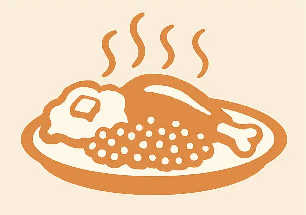 Vector illustration of Plate of Hot Food with Meat, Peas, and Mashed Potatoes
