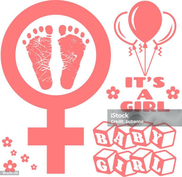 Its A Girls Newborn Baby Footprints Commemoration Stock Illustration - Download Image Now - Baby - Human Age, Footprint, Announcement Message