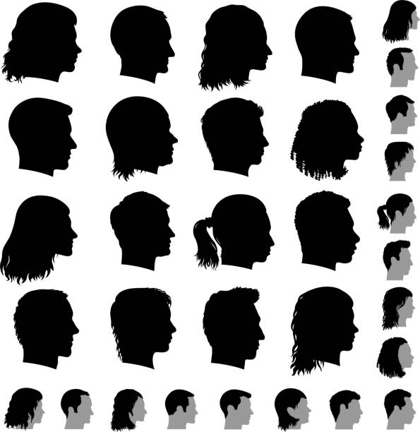 indywidualny profil twarzy czarny & białe wektor zestaw ikon - white background human mouth human nose facial hair stock illustrations