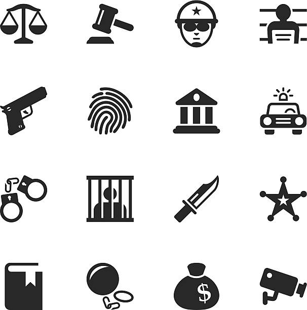 sylwetka ikon prawa i sprawiedliwości - handcuffs stock illustrations