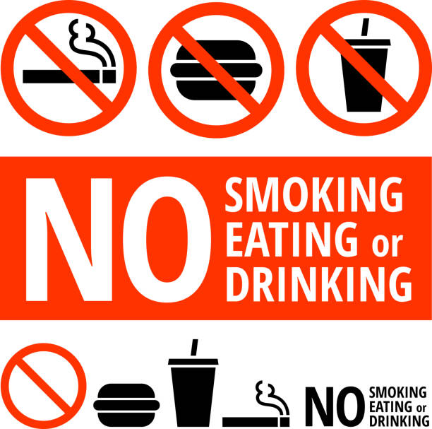 No Eating, Smoking, or Drinking Sign on Buttons and Banners No Eating, Smoking, or Drinking Sign on Buttons and Banners breaded stock illustrations