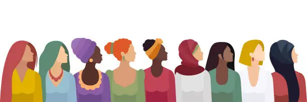 Vector illustration of Multi-ethnic group of beautiful women.