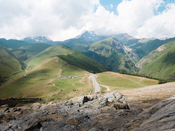 Caucasus Mountains and view of Kazbek