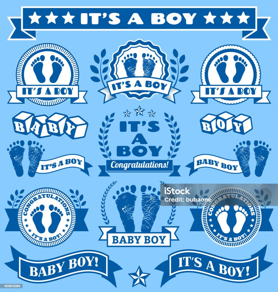 È un ragazzo neonato impronta Commemorazione di Blue Badge collezione - arte vettoriale royalty-free di Bebé