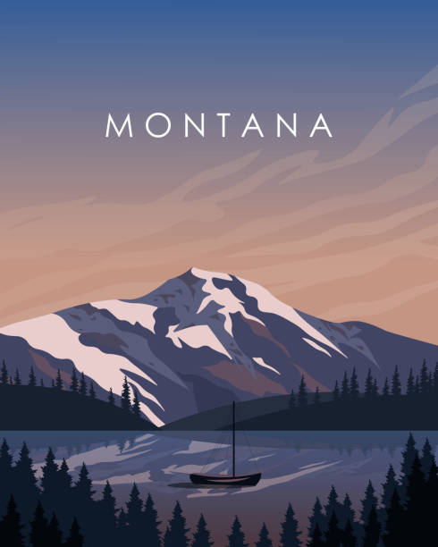 illustrations, cliparts, dessins animés et icônes de montana usa affiche de voyage, bannière verticale, carte postale, carte de voyage - us glacier national park