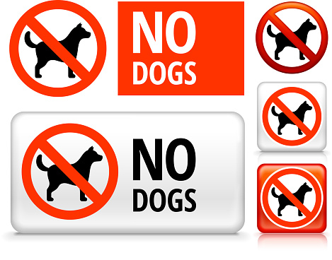 No Dogs Icon on Signs, Buttons, and Banners