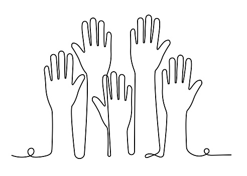 Hands Raised Continuous Line Icon for Volunteer, Togetherness topics