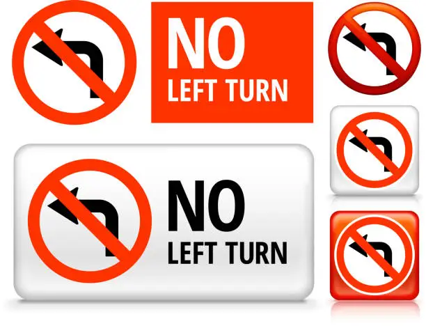 Vector illustration of No Left Turn royalty free vector art Buttons