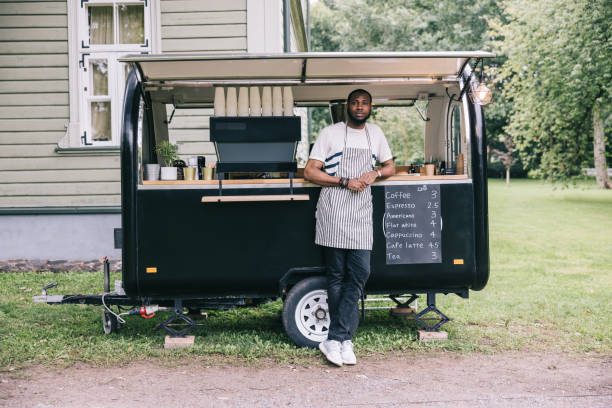 istock Small business barista with his coffee trailer 1818422008