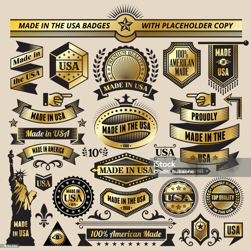 Сделано в США черный & золотой баннеры, значки и символы - Векторная графика Золото роялти-фри