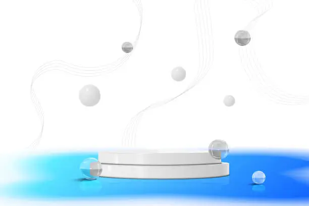 Vector illustration of Podium stand scene with 3D and white balls and gradient abstract background