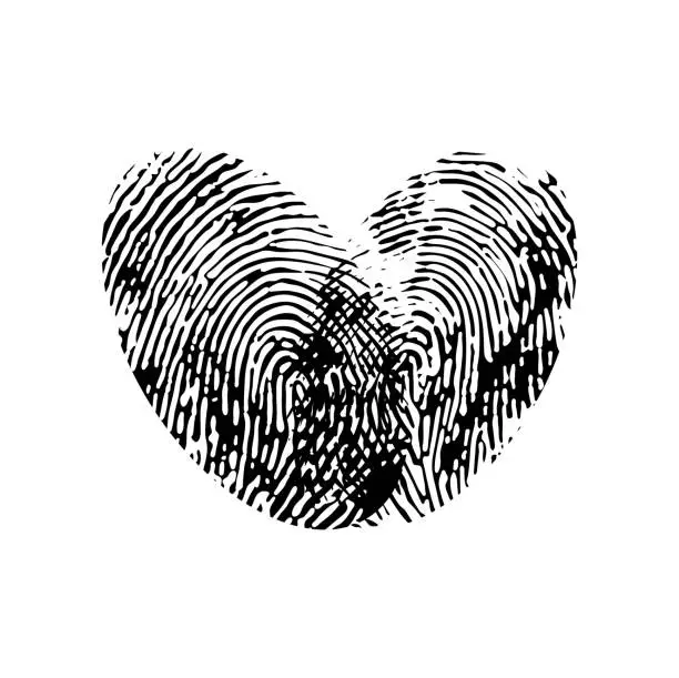 Vector illustration of Fingerprint heart, valentine holiday ink pattern