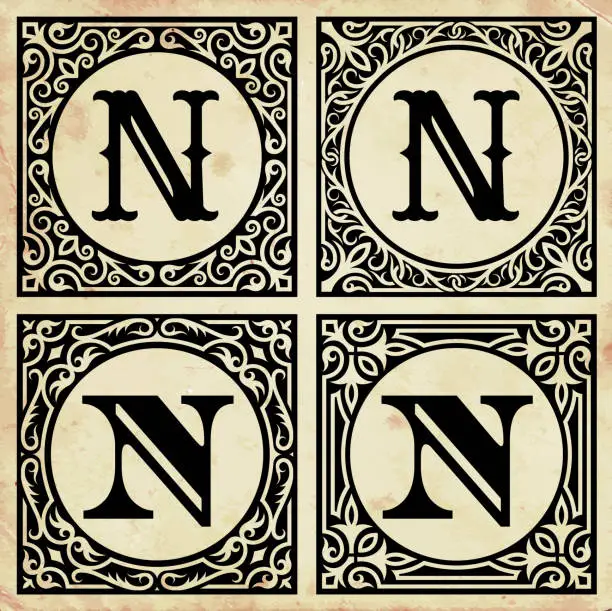 Vector illustration of Old Paper with Decorative Letter N