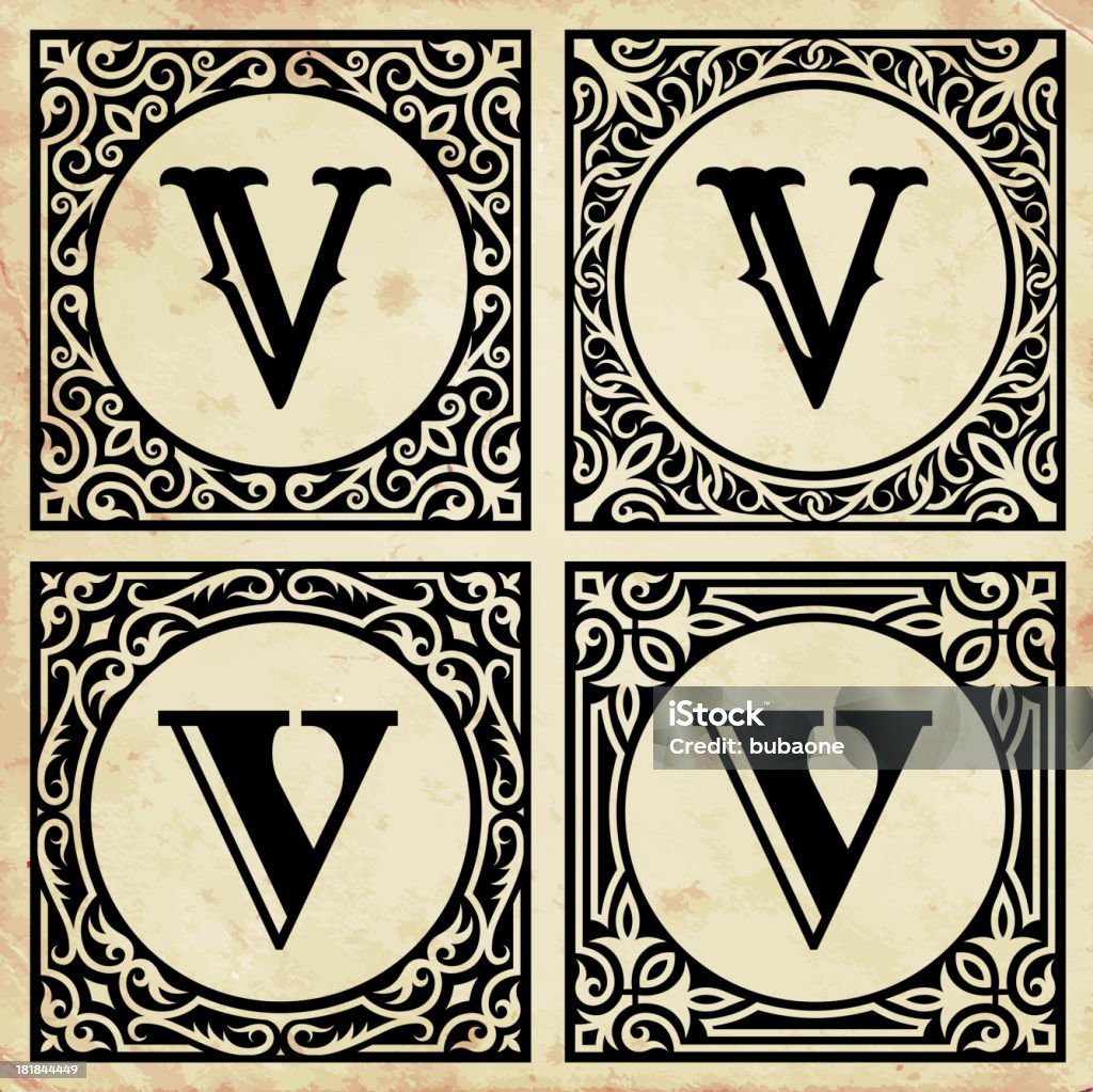 Stary Papier z ozdobne litery V - Grafika wektorowa royalty-free (Litera V)