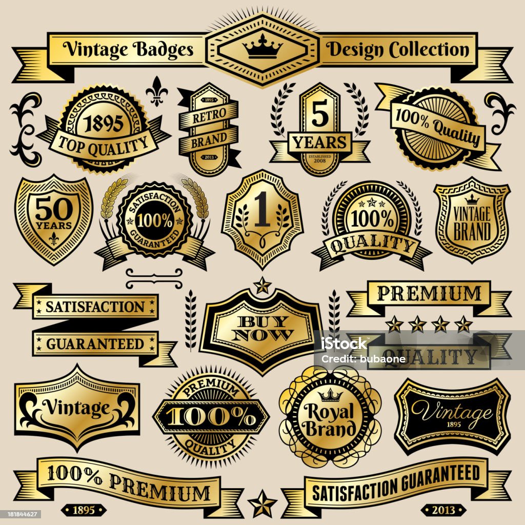 Custom Vintage Quality Black & Gold Banners, Badges, and Symbols 50-54 Years stock vector