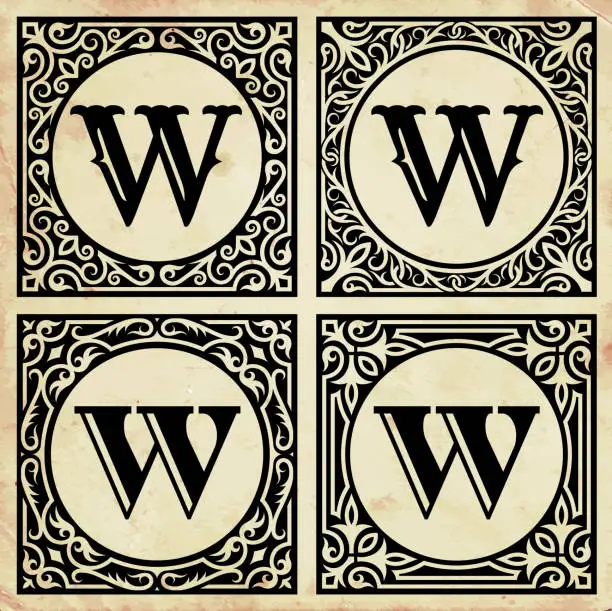 Vector illustration of Old Paper with Decorative Letter W