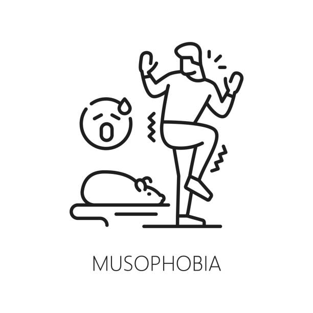 illustrazioni stock, clip art, cartoni animati e icone di tendenza di musofobia umana, fobia, icona della salute mentale - musophobia