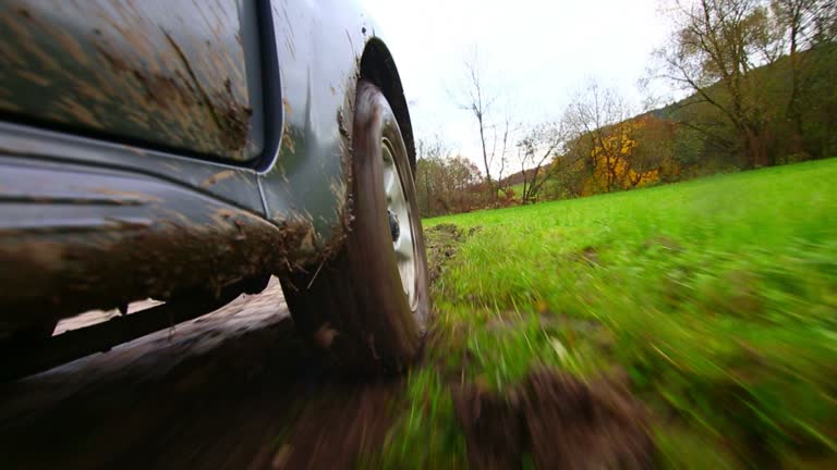 HD Off-road vehicle driving through mud POV