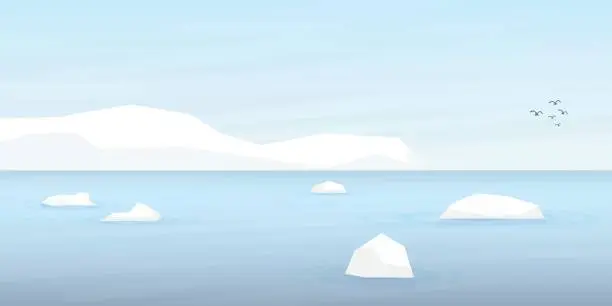 Vector illustration of Ice floes and iceberg in the Arctic Ocean vector illustration. Snow landscape concept have blank space.